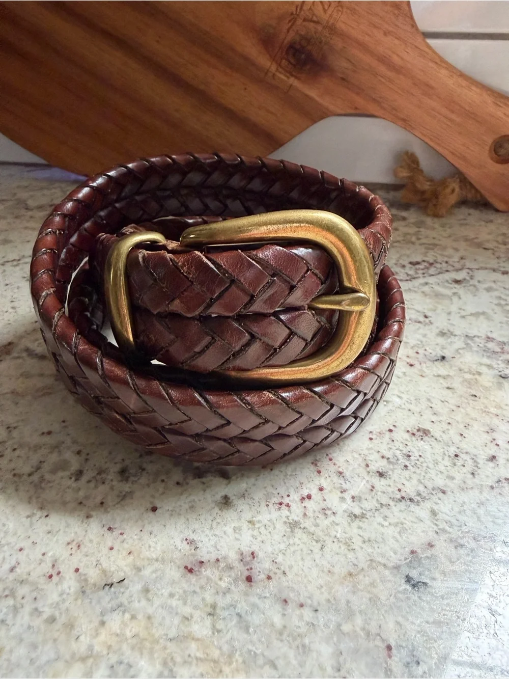 Coach 5922 Woven Brown Leather Mens Belt with Brass Buckle 36” Brown EUC